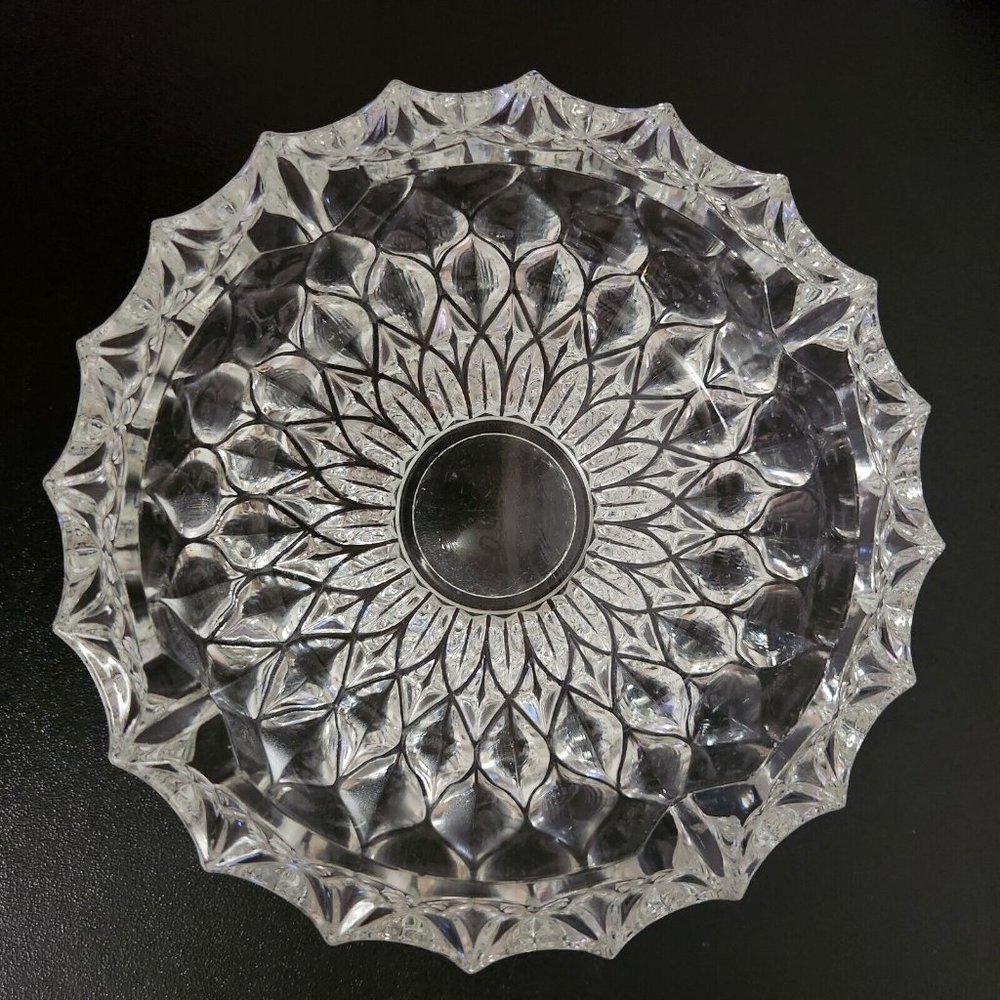 Vintage Diamond Cut Crystal Clear Glass Ashtray 7”